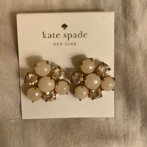 Brand New Kate Spade Whitw & Crystal Bauble Cluster Post Earrings